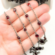 Garnet Round Shape Bezel Oxidized Wire Chains