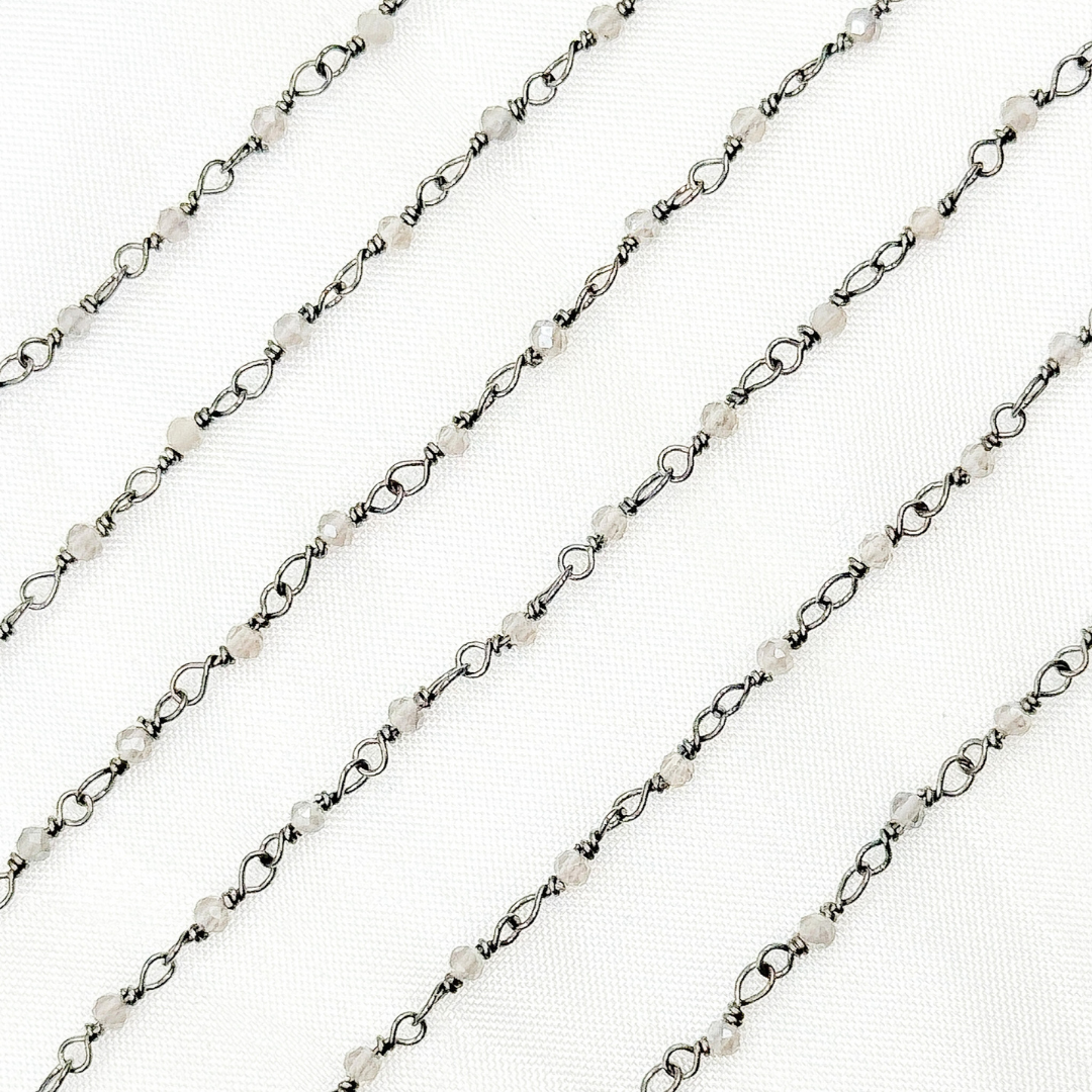 Coated Grey Moonstone Oxidized Wire Chain. CMS49