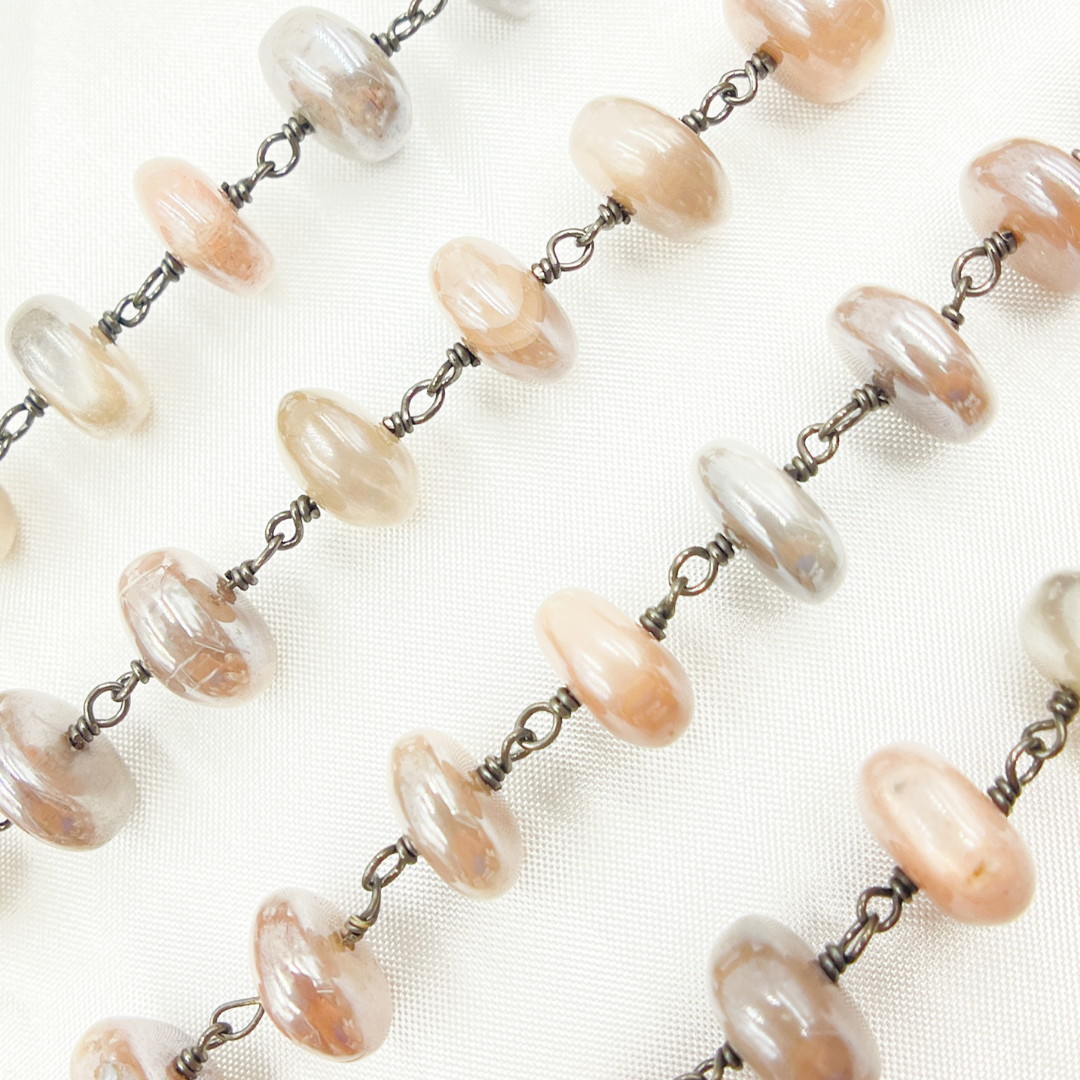Coated Taupe Smooth Moonstone Oxidized Wire Chain. CMS69