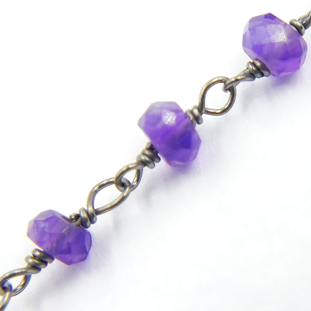 Amethyst Gemstone Oxidized 925 Sterling Silver Wire Chain. AME8