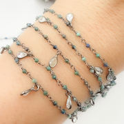 Chrysocolla & CZ Dangle Oxidized Wire Chain.