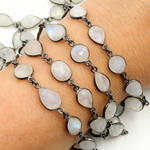 Load image into Gallery viewer, White Moonstone Oval &amp; Pear Shape Bezel Oxidized Wire Chain. WMS36
