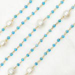 Load image into Gallery viewer, Turquoise &amp; Pearl Gold Plated Wire Chain. TRQ44
