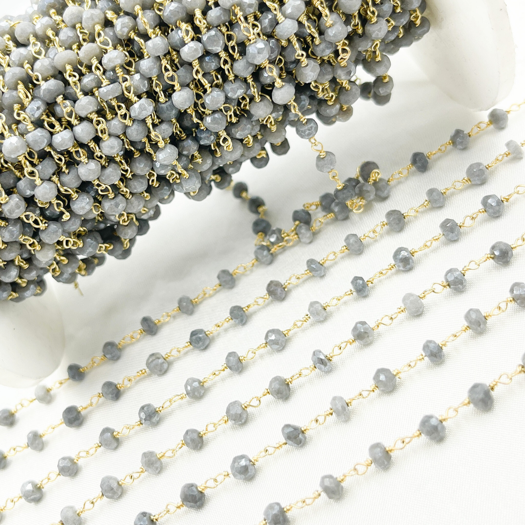 Coated Grey Quartz Gold Plated Wire Chain. CQU16