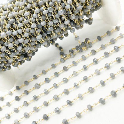 Coated Grey Quartz Gold Plated Wire Chain. CQU16