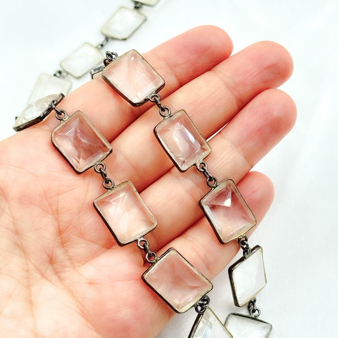 Crystal Rectangular Shape Bezel Oxidized Wire Chain. CR32