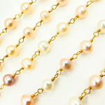 Load image into Gallery viewer, Peach Pearl Round Gold Plated Wire Chain. PRL45
