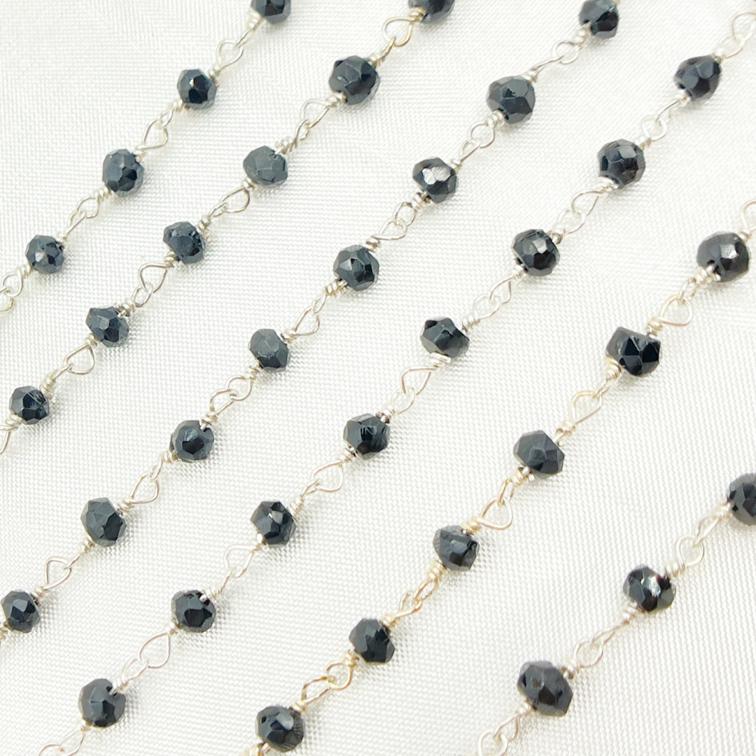 BSP55. Black Spinel 925 Sterling Silver Wire Chain