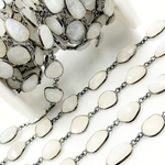 Load image into Gallery viewer, White Moonstone Organic Shape Bezel Oxidized Wire Chain. WMS35
