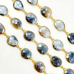 Load image into Gallery viewer, Coated Grey Moonstone Organic Shape Bezel Gold Plated Wire Chain. CMS28
