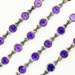 Load image into Gallery viewer, Amethyst Round Shape Bezel Oxidized Wire Chain. AME7

