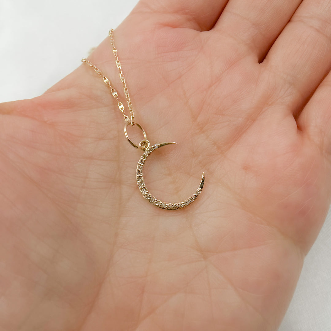 GDP70B. 14K Solid Gold Diamond Moon Charm