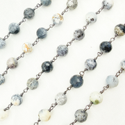 Dendrite Opal Round Shape Oxidized Wire Chain