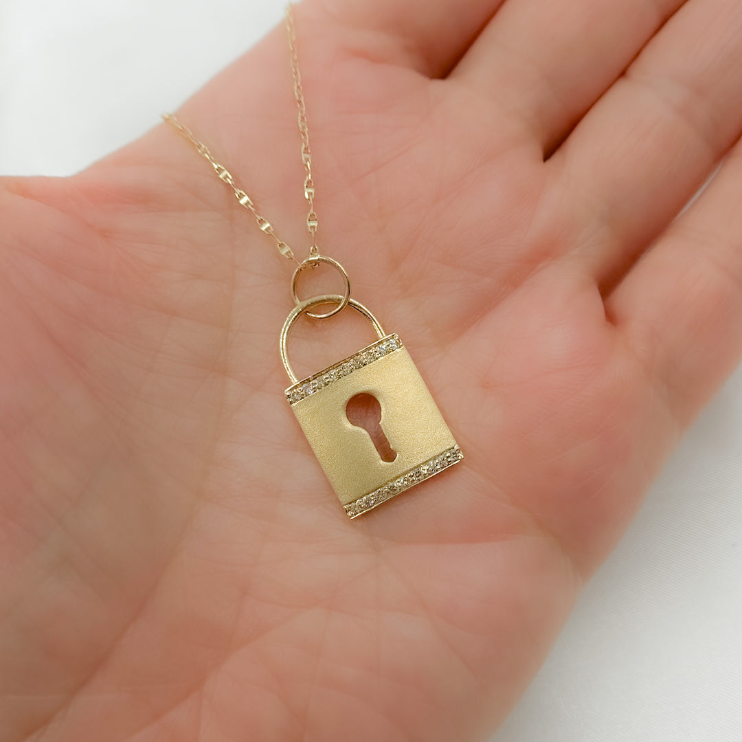 14K Solid Gold Lock Charm with Diamonds. GDP94