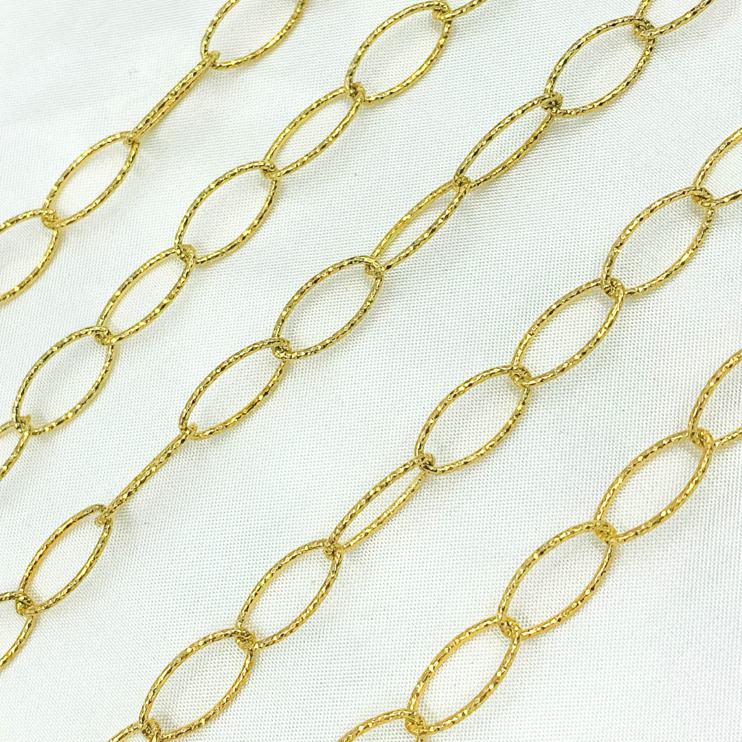 Gold Plated 925 Sterling Silver Hammered Oval Link Chain. Y82GP