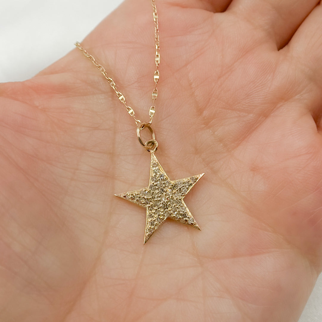 GDP03. 14K Solid Gold Diamond Star Charm