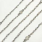 Load image into Gallery viewer, Coated Gray Moonstone &amp; Round CZ Wire Wrap Chain made with Black Rhodium 925 Sterling Silver. CMS55
