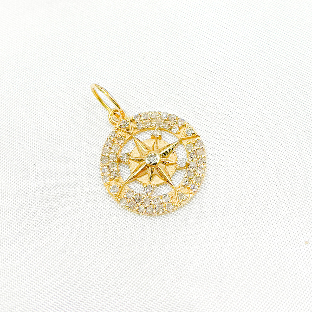 14k Solid Gold Diamond Circle Charm. GDP484