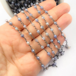 Load image into Gallery viewer, Coated Blue Moonstone Black Rhodium 925 Sterling Silver Wire Chain. CMS53
