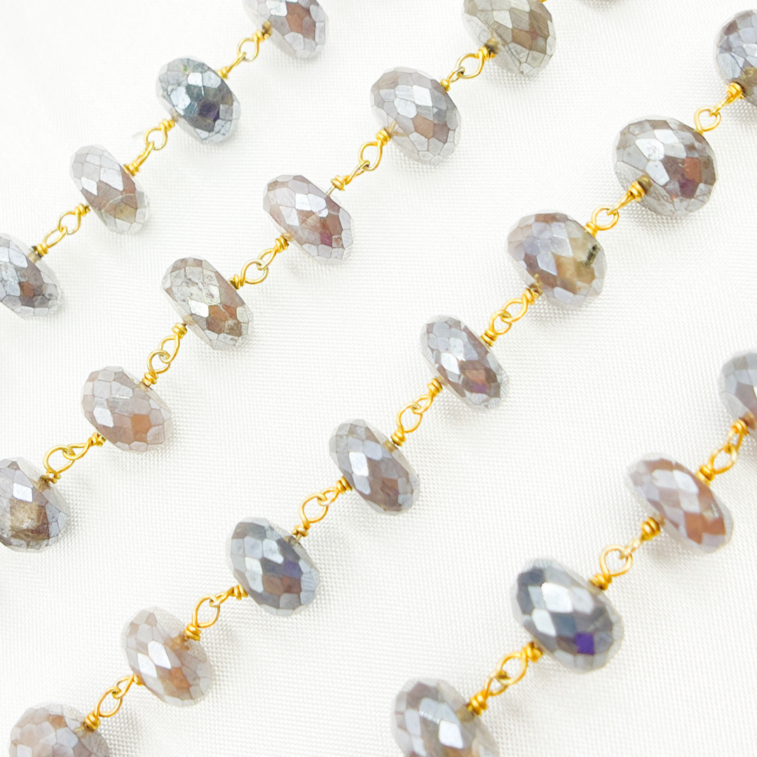 Coated Taupe Moonstone Gold Plated Wire Chain. CMS79