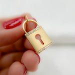 Load image into Gallery viewer, 14K Solid Gold Lock Charm with Diamonds. GDP94
