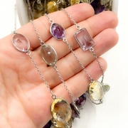 Multi Gemstone Oval Shape Bezel 925 Sterling Silver Wire Chain