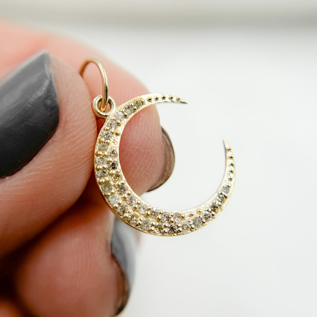 14k Solid Gold Diamond Moon Charm. GDP561