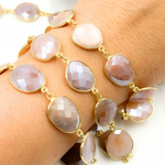 Load image into Gallery viewer, Coated Peach Moonstone Organic Shape Bezel Gold Plated Silver Wire Chain. CMS31
