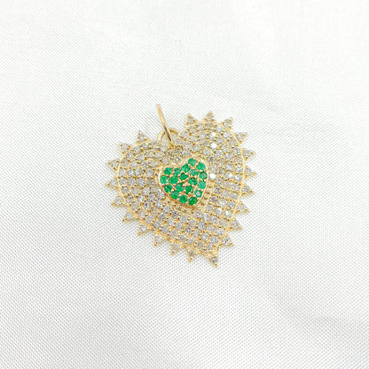 14k Solid Gold Diamond and Emerald Heart Charm. GDP660