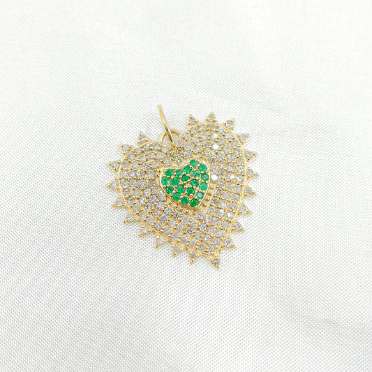14k Solid Gold Diamond and Emerald Heart Charm. GDP660