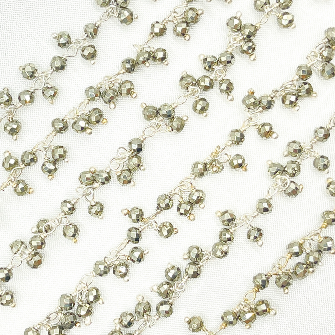 Steel Pyrite Cluster Dangle 925 Sterling Silver Wire Chain. PYR61