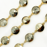 Load image into Gallery viewer, Pyrite Round Shape Bezel Gold Plated Wire Chain. PYR33
