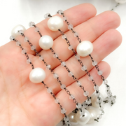 Crystal & Pearl Oxidized 925 Sterling Silver Wire Chains