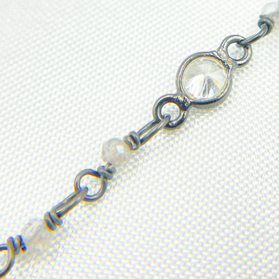 Coated Labradorite CZ Combination Oxidized Wire Chain. CLB29