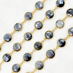 Load image into Gallery viewer, Coated Grey Moonstone Round Shape Bezel Gold Plated Wire Chain. CMS22
