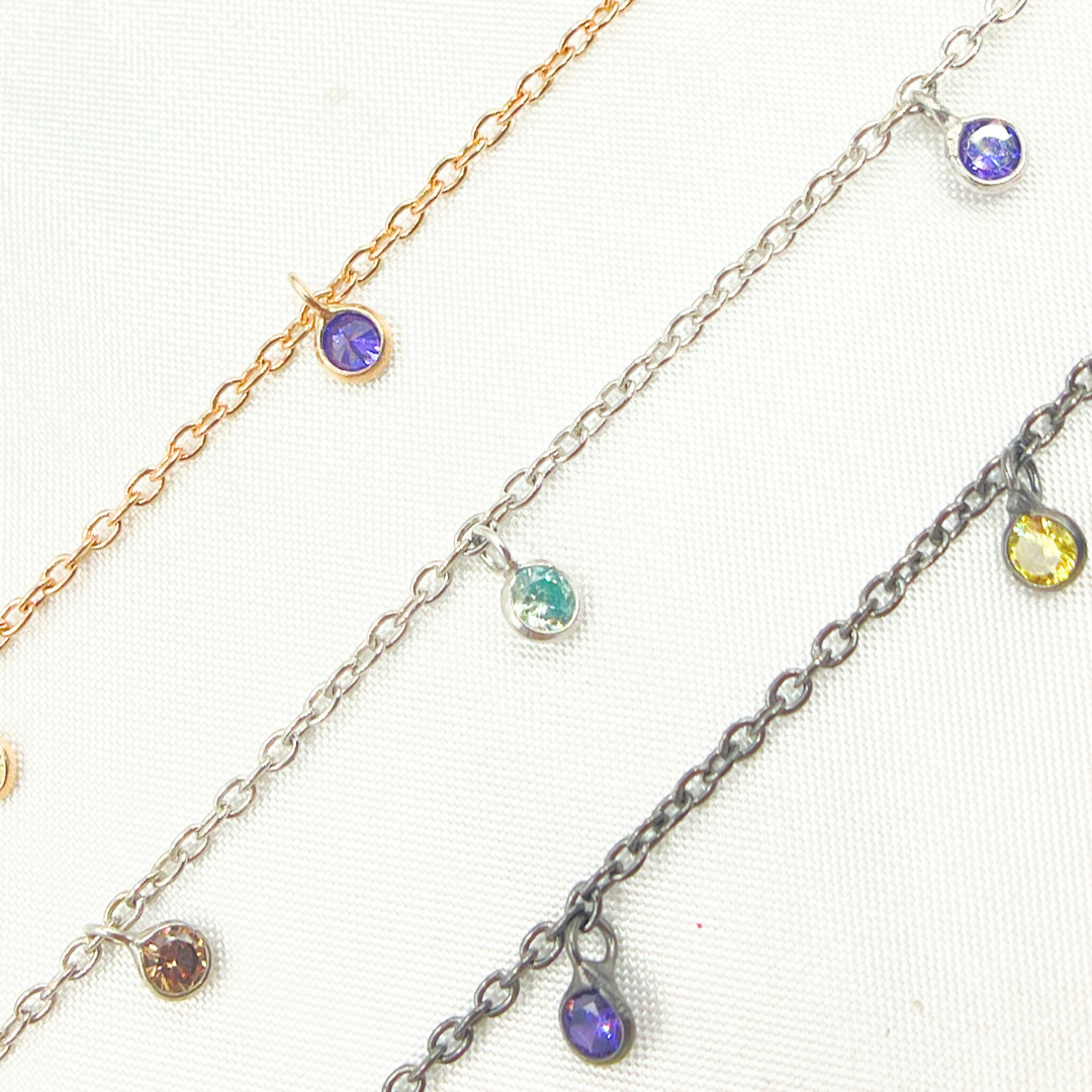 Multi Color Cubic Zirconia 3mm Round  Shape Dangle Chain. CZ42