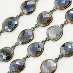 Load image into Gallery viewer, Coated Grey Moonstone Organic Shape Bezel Oxidized Wire Chain. CMS3
