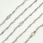 Load image into Gallery viewer, Coated Blue Quartz &amp; Round CZ Wire Wrap Chain. CQU28
