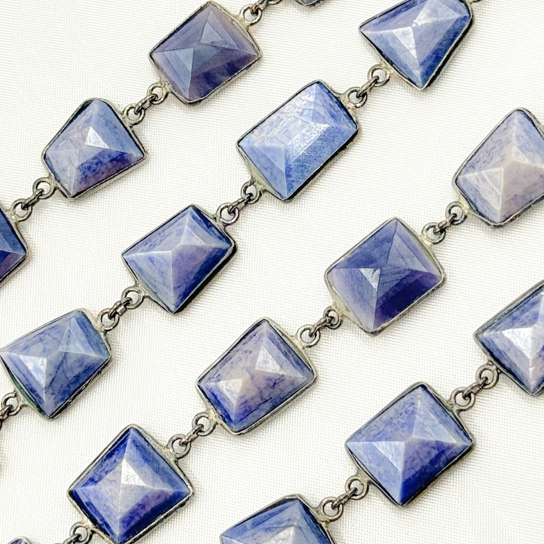 Coated Blue Quartz Rectangle Shape Bezel Oxidized Wire Chain. CQU47