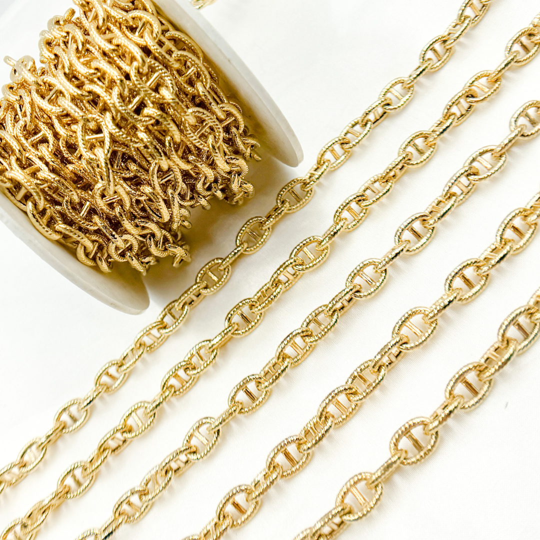 Gold Plated 925 Sterling Silver Gold Plated Textured Marina Chain. V55GP