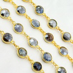 Load image into Gallery viewer, Coated Grey Moonstone Round Shape Bezel Gold Plated Wire Chain. CMS23
