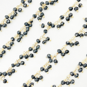 Black Spinel Cluster Dangle  Gold Plated Chain