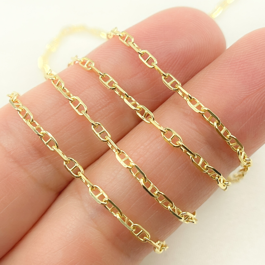 14K Solid Yellow Gold Flat Marina Link Chain by Foot. 050FLP1T5byFt