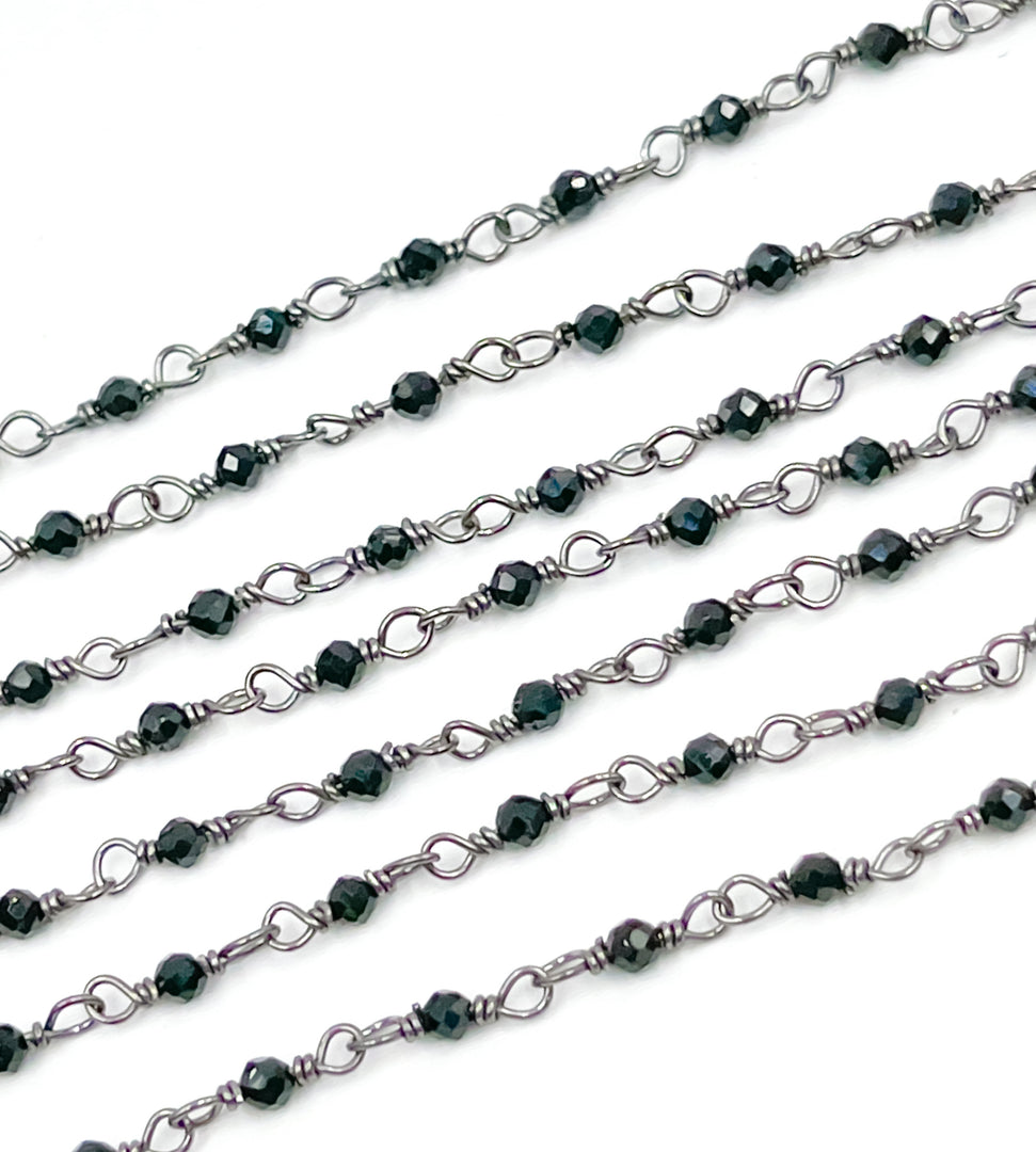 Black Spinel Oxidized Wire Wrap Chain.  BSP24