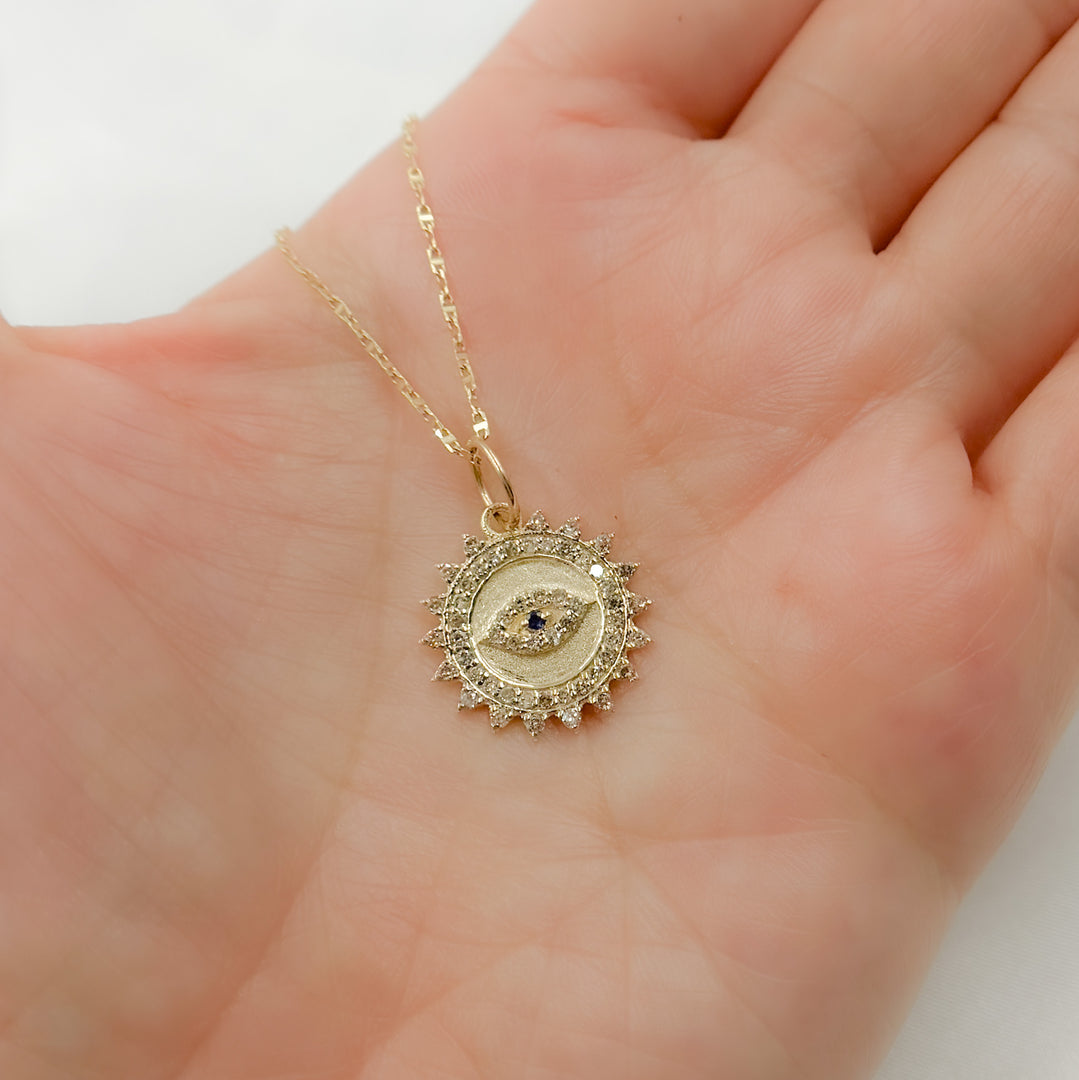 14k Solid Gold Diamond Circle Eye Charm. GDP344