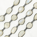 Load image into Gallery viewer, White Moonstone Organic Shape Bezel Oxidized Wire Chain. WMS35
