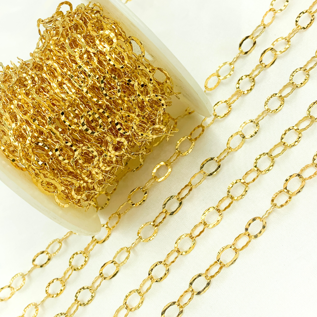 Gold Plated 925 Sterling Silver Hammered Round Link Chain. Y97GP