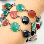 Load image into Gallery viewer, Green, Black &amp; Red Onyx Organic Shape Bezel Oxidized Silver Wire Chain. MMS25