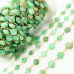 Load image into Gallery viewer, Chrysoprase Coin Shape Gold Plated Wire Chain. CHR16
