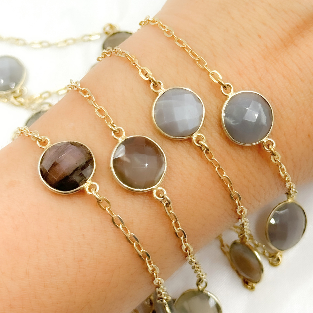 Grey Moonstone Gold Plated Connected Wire Chain. MS71